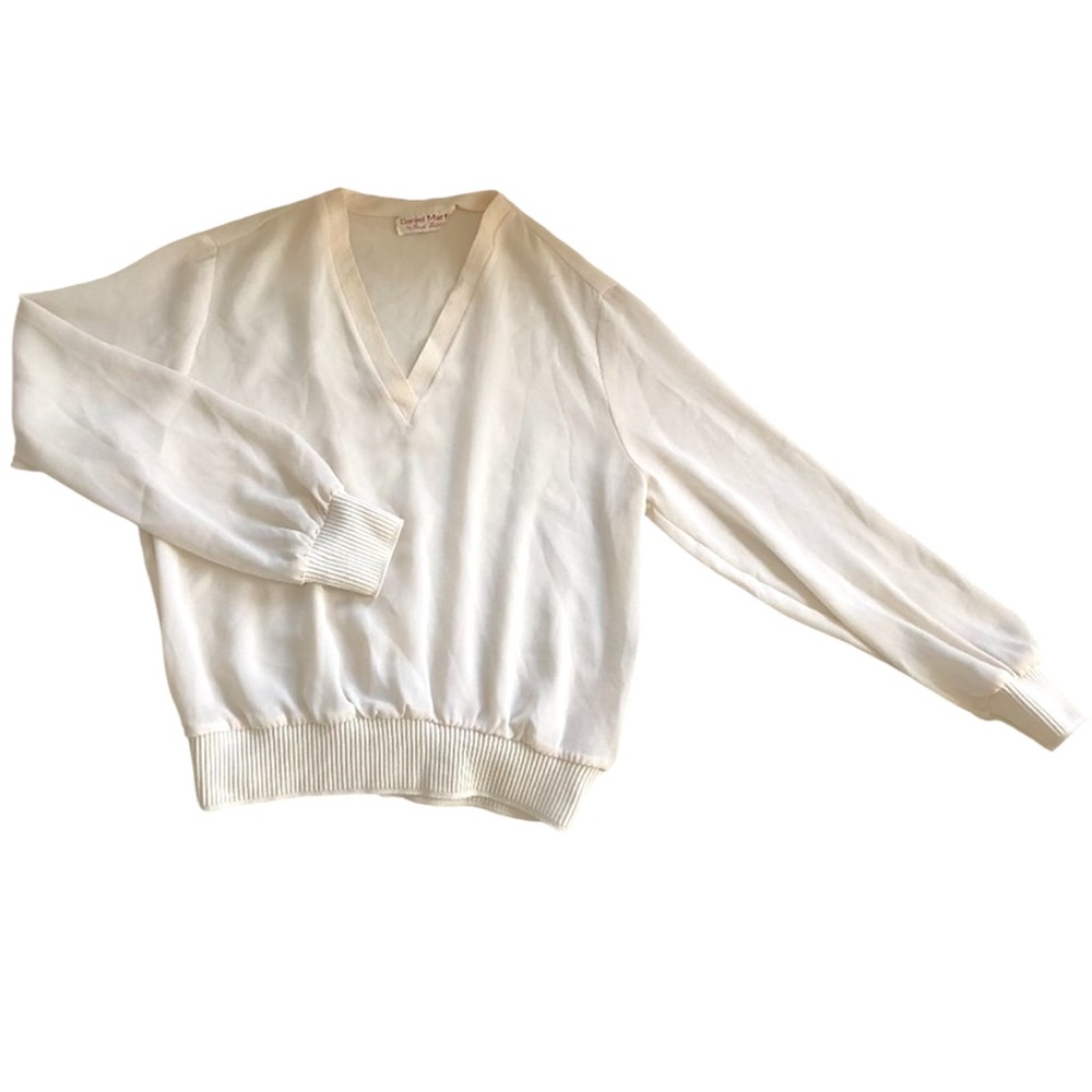 VINTAGE Daniel Martin by Boyd Babbitt Sheer Cream Long Sleeve V-Neck Blouse Top